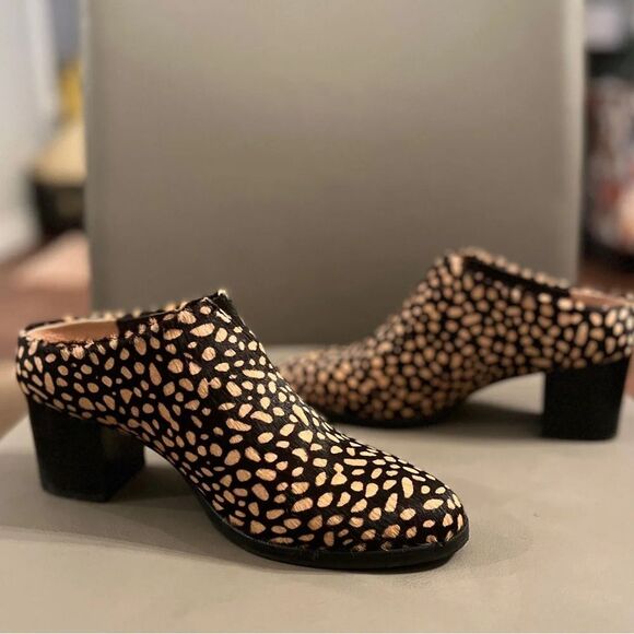 Poopy Barley Reverse Spot Calf Hair Heeled Mules Size 9.5 - Picture 5 of 9